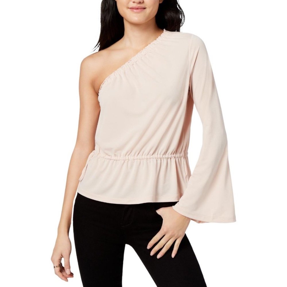 Rachel Roy NEW Women's One Shoulder Bell Sleeved Blouse, Blush Pink (Large)